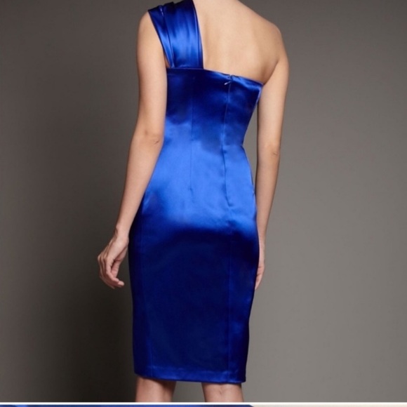 NWT Striking Blue David Meister Blue Beaded Jewel One Shoulder Cocktail Dress - Picture 2 of 10